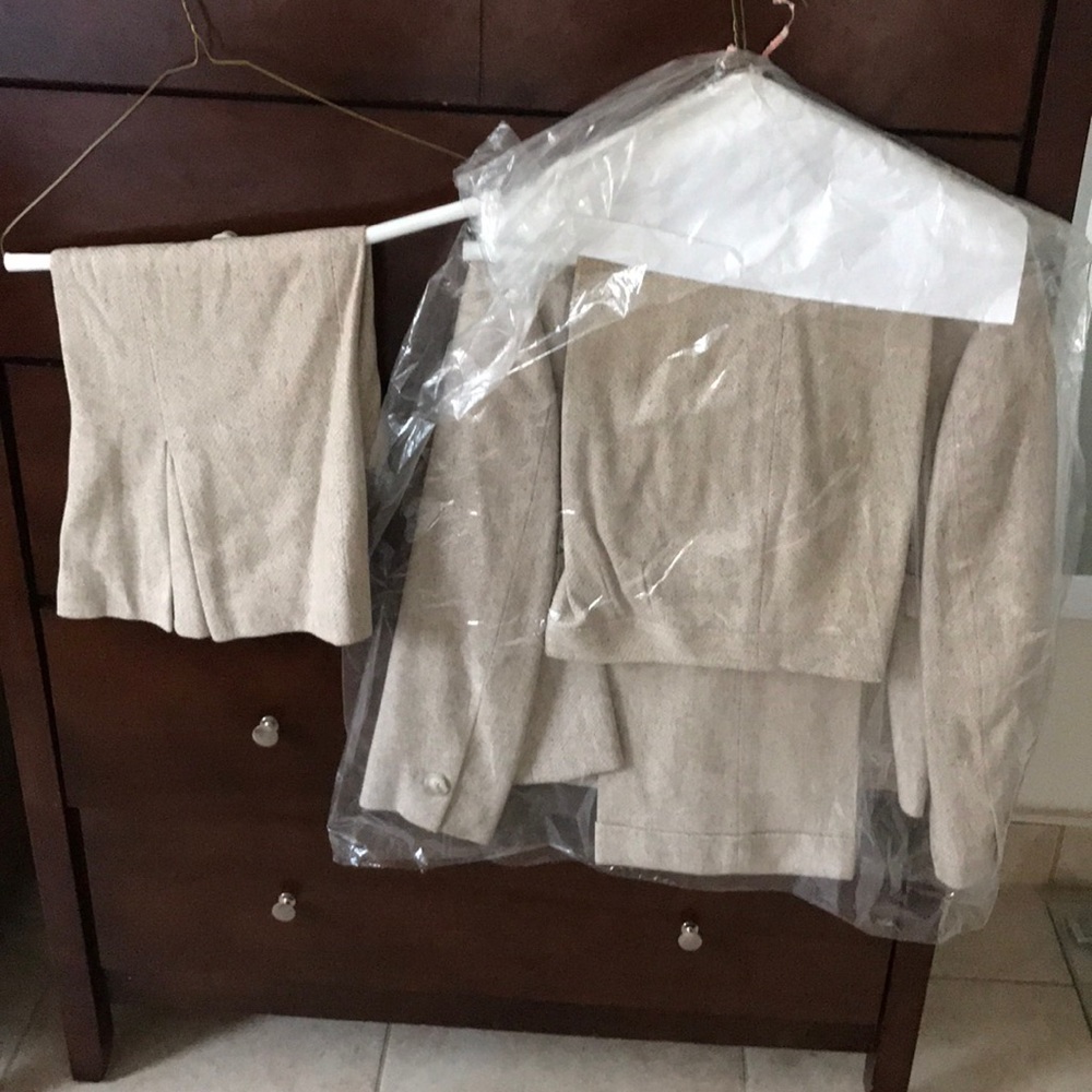 Loft beige tweed suit with pants and skirt